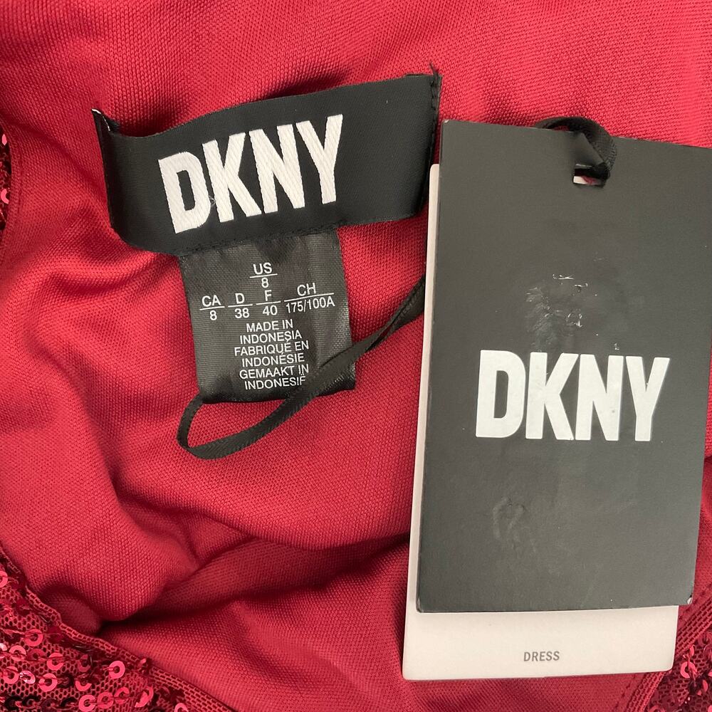 DKNY Red Cocktail Dress Sequined Short Sleeve Scoop Neck Mini Shift Size 8 - Picture 8 of 10